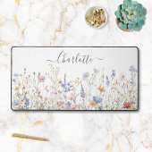 Monogram Watercolor Colorful Pretty Wildflower Bureaumat
