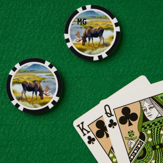 Monogram Watercolor Eland Poker Chip (Pokertafel (Dubbel))
