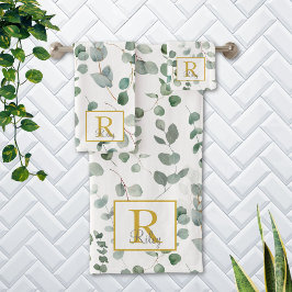 Monogram Watercolor Eucalyptus Bloemenpatroon Bad Handdoek