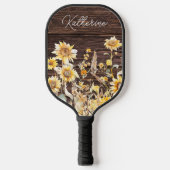 Monogram Watercolor Gele Zonnebloemveld Hout Pickleball Paddle (Voorkant)
