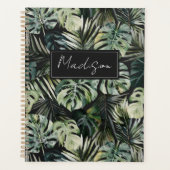 Monogram Watercolor Groen Tropisch Blad Patroon Planner (Voorkant)