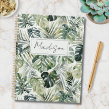 Monogram Watercolor Groen Tropisch Blad Patroon