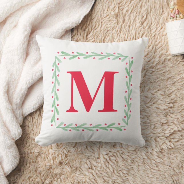 Monogram Watercolor Krans Kerstkussen Kussen (Deken)