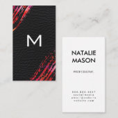 Monogram Watercolor Kwast Leer Achtergrond Visitekaartje (Voorkant / Achterkant)