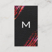 Monogram Watercolor Kwast Leer Achtergrond Visitekaartje (Voorkant)