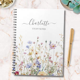 Monogram Watercolor Landelijke Mooie Wilde Bloemen Notitieboek