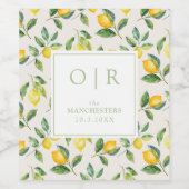 Monogram Watercolor Lemon Wedding Wijn Etiket (Enkel label)