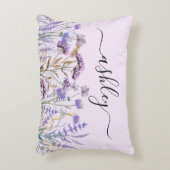 Monogram Watercolor Paarse Bloemenweide Accent Kussen (Voorkant(Verticaal))