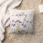 Monogram Watercolor Paarse Wilde Bloemenweide Kussen (Deken)