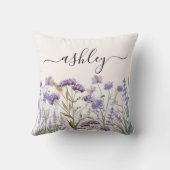 Monogram Watercolor Paarse Wilde Bloemenweide Kussen (Achterkant)