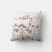 Monogram Watercolor Paarse Wilde Bloemenweide Kussen (Voorkant)