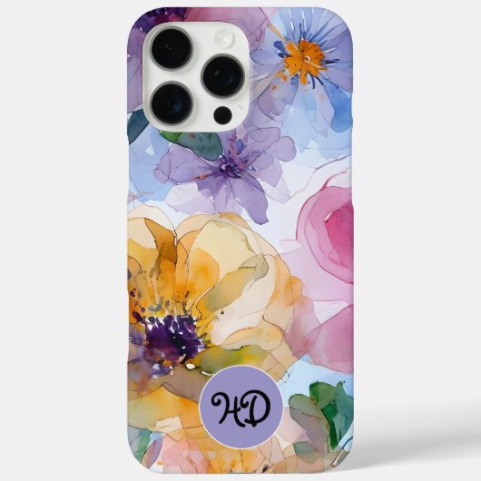 Monogram Watercolor Pastel iphone Case (Achterkant)