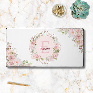Monogram Watercolor Roze Bloem Bloemen Bloemstuk Bureaumat