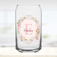 Monogram Watercolor Roze Bloem Bloemen Floral