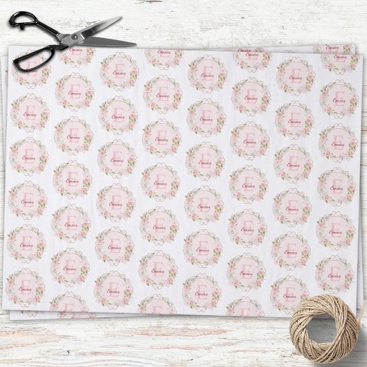 Monogram Watercolor Roze Bloem Bloemen Tissuepapier