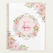 Monogram Watercolor Roze Rozen Bloemen Bloemstuk Planner (Voorkant)