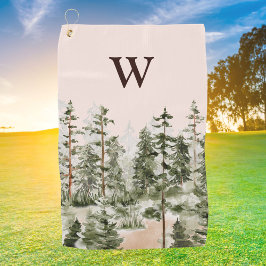 Monogram Watercolor Rustic Green Forest Golfhanddoek