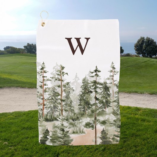 Monogram Watercolor Rustic Green Forest Golfhanddoek