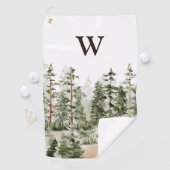 Monogram Watercolor Rustic Green Forest Golfhanddoek (Insitu)