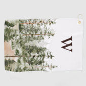 Monogram Watercolor Rustic Green Forest Golfhanddoek (Horizontaal)
