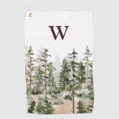 Monogram Watercolor Rustic Green Forest Golfhanddoek (Voorkant)