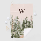 Monogram Watercolor Rustic Green Forest Golfhanddoek (Insitu)