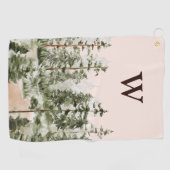 Monogram Watercolor Rustic Green Forest Golfhanddoek (Horizontaal)