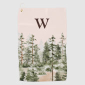 Monogram Watercolor Rustic Green Forest Golfhanddoek (Voorkant)
