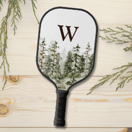Monogram Watercolor Rustic Green Forest Pickleball Paddle