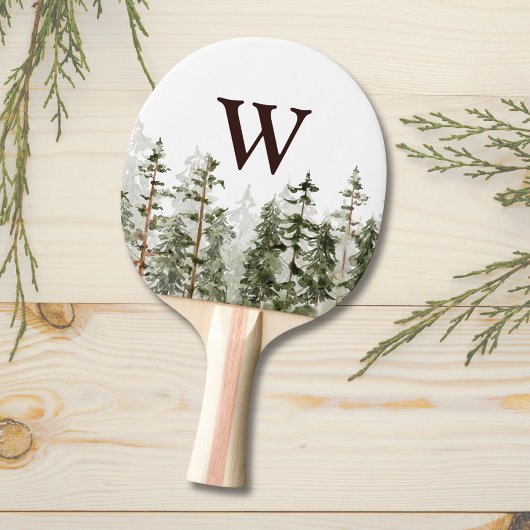 Monogram Watercolor Rustic Green Forest Tafeltennisbatje