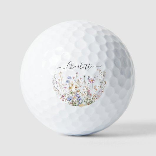 Monogram Watercolor Rustic Pretty Wildflower Field Golfballen (Voorkant)