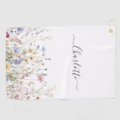 Monogram Watercolor Rustic Pretty Wildflower Field Golfhanddoek (Horizontaal)