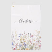 Monogram Watercolor Rustic Pretty Wildflower Field Golfhanddoek (Voorkant)