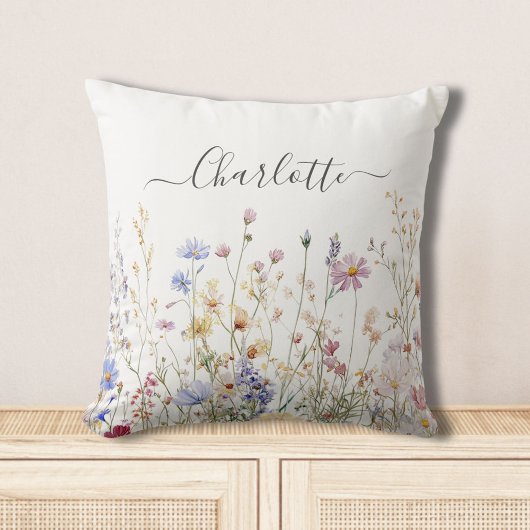 Monogram Watercolor Rustic Pretty Wildflower Field Kussen