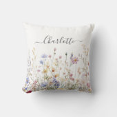 Monogram Watercolor Rustic Pretty Wildflower Field Kussen (Voorkant)
