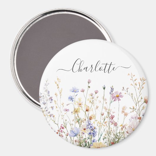 Monogram Watercolor Rustic Pretty Wildflower Field Magneet (Voorkant / Achterkant)