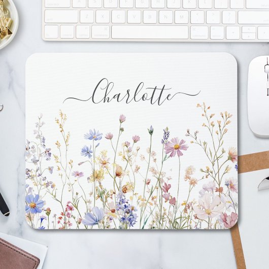 Monogram Watercolor Rustic Pretty Wildflower Field Muismat