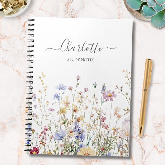 Monogram Watercolor Rustic Pretty Wildflower Field Notitieboek