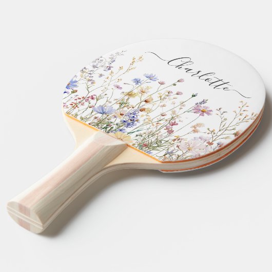 Monogram Watercolor Rustic Pretty Wildflower Field Tafeltennisbatje (Voorkant Gekanteld)