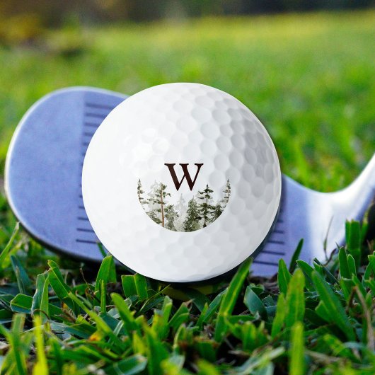 Monogram Watercolor Rustieke Groene Bos Golfballen