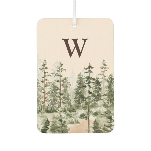 Monogram Watercolor Rustieke Groene Bos Luchtverfrisser (Voorkant)