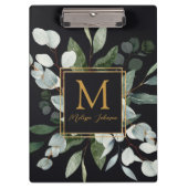 Monogram Watercolor Tropical Eucalyptus Black Klembord (Voorkant)
