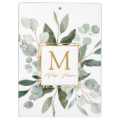 Monogram Watercolor Tropical Eucalyptus White Klembord (Achterkant)