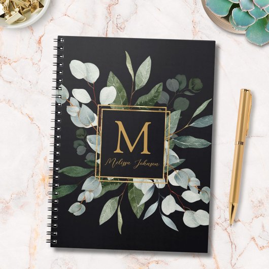 Monogram Watercolor Tropical Green Eucalyptus Notitieboek