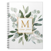Monogram Watercolor Tropical Green Eucalyptus Notitieboek (Voorkant)