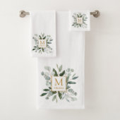 Monogram Watercolor Tropical Green Leaves Bad Handdoek (Insitu)