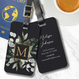 Monogram Watercolor Tropical Green Leaves Bagagelabel