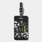 Monogram Watercolor Tropical Green Leaves Bagagelabel (Voorkant verticaal)