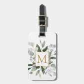 Monogram Watercolor Tropical Green Leaves Bagagelabel (Voorkant verticaal)