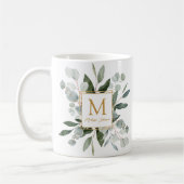 Monogram Watercolor Tropical Green Leaves Koffiemok (Links)